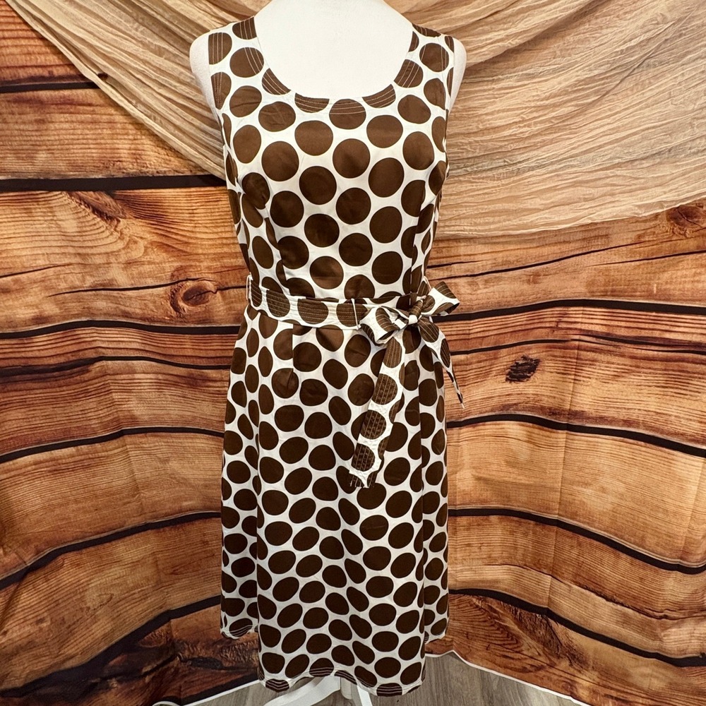 Cato Womens White/Brown Large Polka Dot Sleeveless Belted Maxi Dress Size 8